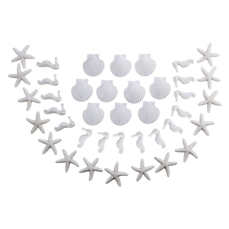 LJY 40 Pieces Mini 3cm White Resin Pencil Finger Starfish Seahorse & Seashells Set for Wedding Home Decor and Craft Project - Image 1